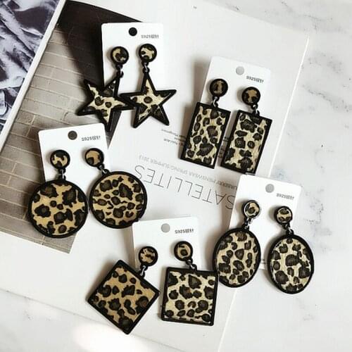 Fashion Big Leopard Plush Drop Earrings For Women Girl Geometric Round Square Long Dangle Earrings Pendientes Party Jewelry Gift