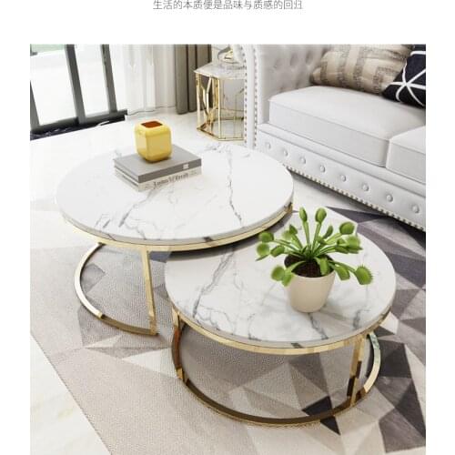 Marble table Modern Simple Apartment Round Side Bedside Table Home Living Room Iron Small Coffee Table Combination
