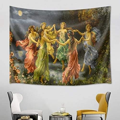 Greek Goddess Wall Decor Royal Court Girls Dancing Wall Painting Renaissance Romanticism Backdrop for Room Home Decor Tapestrys