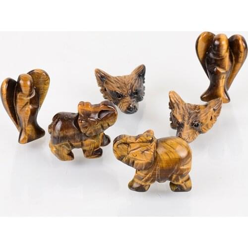 Original Tiger Eye Mini Figurines 7 kinds Shape Mix Fashion Chakra Tumbled Stone Animals Angel Mineral Home Decor Accessories