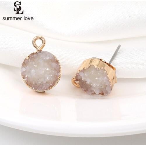 10PCS Druzy Stud Earring Charms Findings For Jewelry Making Diy Imitation Stone Drop Earrings Base Connectors Linker Accessories