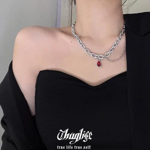 2020 Ins Hot Trend Hip hop Red Oval gem Thick Chain Metal OT Schnalle Chokers Necklace for Men Women Girls Party Jewelry Gift