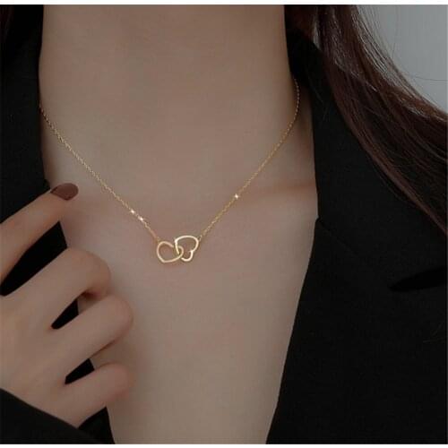 316L Stainless Steel Heart Necklace Double Love Pendant Titanium Steel Temperament Matching Jewelry Necklace Does Not Fade