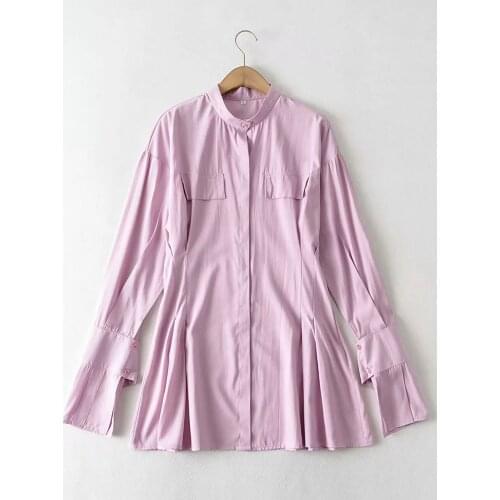 Basics Shirt Collar Long Sleeve Mini Shirt Dresses DLQZ1110