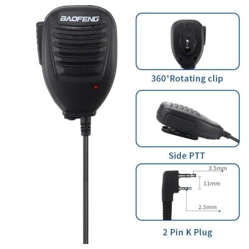 LSENG Black Handheld Speaker Radio Walkie-Talkie 2-Pin Microphone BaoFeng 888S 777S UV82 UV-5X UV-5R Walkie-Talkie Microphone