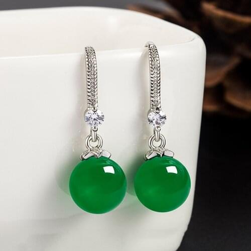 Simple Trendy Green Agate Drop Earrings for Women 925 Silver Ball Ethnic Anniversary Gifts Jewelry Free Shipping SILVER Earring