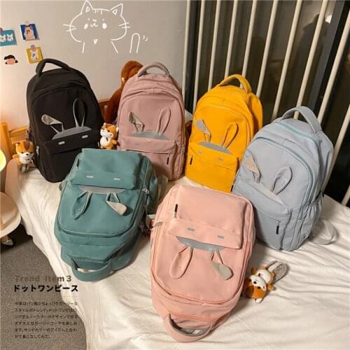 Cute Rabbit Girl School Backpack Female Large Capacity Kawaii Back Pack Mochila Pink Women Bagpack Nylon Cartoon Schoolbag