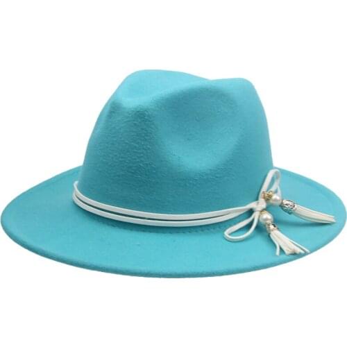 Women hats felted men caps panama wide brim solid rope belt fringe elegant outdoor fedora hats khaki camel black white men hats