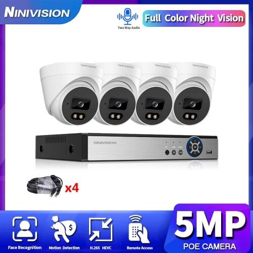 4CH 4K Home Security NVR POE CCTV Camera System Hi3516EV300 5MP Two-way Audio Outdoor Color Night Vision Video Surveillance Kit