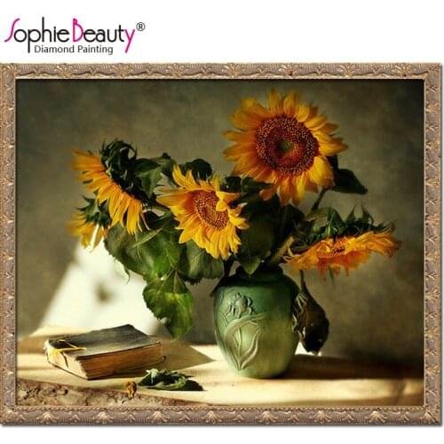Sophie Beauty New needlework Embroidery Beads Love Vase Sun Flowers Diamond Cross Stitch Painting Inlay Handwork Mosaic Home Art