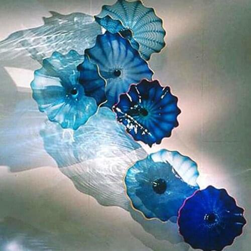 Contemporary Blue Shade Wall Art New Design European Type Home Hotel Wall Decor Hand Blown Murano Glass Flower Wall Plate
