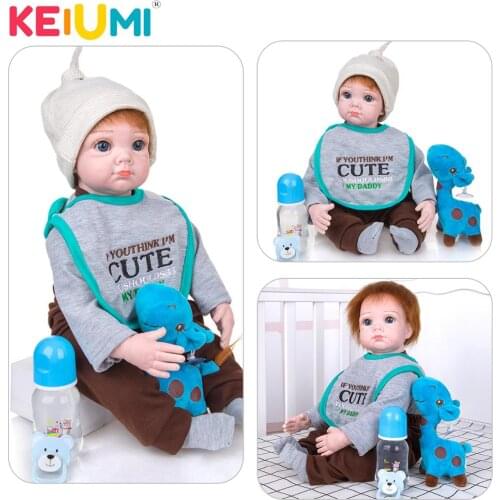 KEIUMI 22 Inch Cloth Body Newborn Simulation Reborn Dolls Cute Mohair Reborn Boy Dolls Baby Companion In Childrens Life