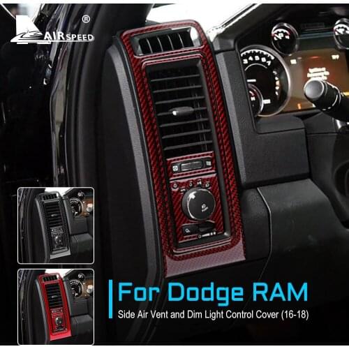 AIRSPEED Carbon Fiber for Dodge Ram 2016-2018 Accessories Interior Trim Car Side Air Outlet Vent Dim Light Control Cover Sticker