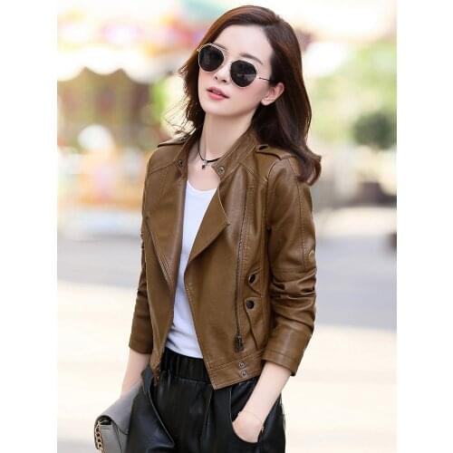 Leather Jacket Women Plus Size 4XL Short Soft Sheepskin Coat 2020 Spring Fall Korean Fashion Stand Collar Slim Biker Coats
