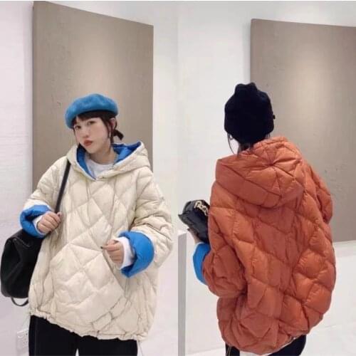 New 2021 British Casual Punk Style Womens Down Coat Hooded Patchwork Harajuku Winter Jacket Pockets Ladies Snow Clothes Warm