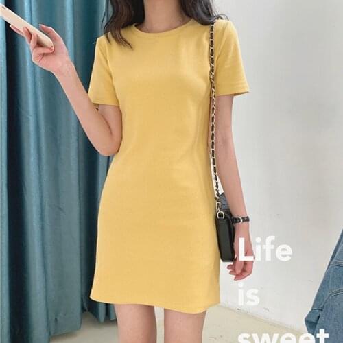 2021 New Casual Korean Style Fashion Clothing Summer Woman Mid-Length Solid Color Dress Clothes Short Elegant Ladies Dresses