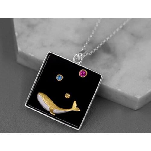 S.EAST SUN 925 Sterling Silver Handmade Natural Black Agate Gem Whale Pendant, suitable for womens jewelry, party gift jewelry
