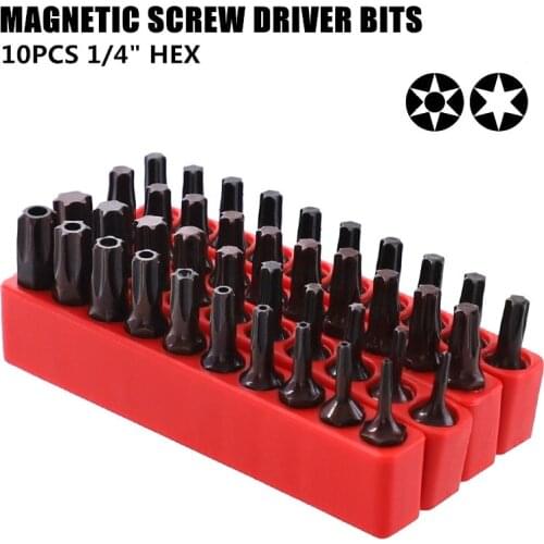 10pcs/lot 25mm Torx Screwdriver Bits S2 Alloy With Hole Magnetic 1/4 Inch Hex Shank T6-T40 Electric Screw Driver Star Bit Sets