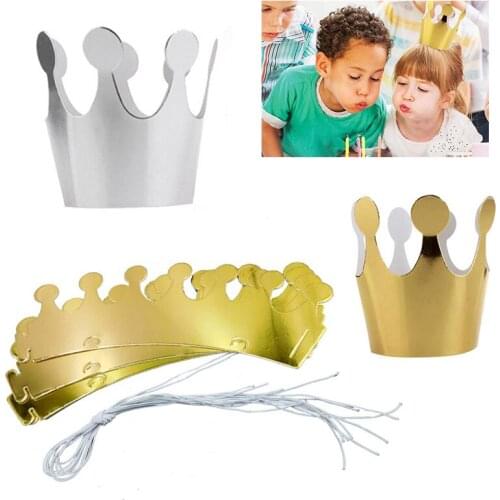 10Pcs Gold Silver Birthday Cap Paper Kids Happy Birthday Paper Hats Princess Crown Party Decoration Festive Party Supplies