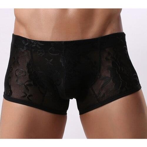 2Colors M-XL transparent breathable boxer underwear mid waist panties Men Sexy Lace underwear underpants printing hombre shorts