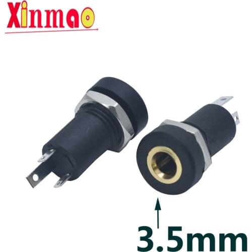 2PCS 3.5MM Audio Jack Socket 3 Pole Black Stereo Solder Panel Mount Gold With Nuts Connector