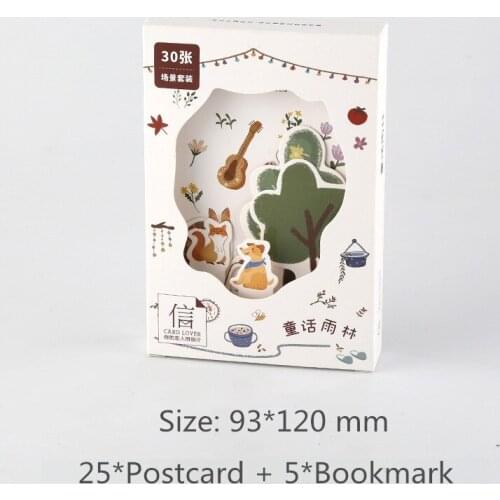 30 Pcs/Set Fairy Forest Scene Series Postcard Cartoon Animals Greeting Cards Bookmarks DIY Journal Decoration Gift Card