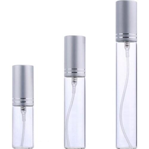 5pcs perfume bottle 5ml 10ml 15ml parfum glass bottle small refillable perfume fragrance atomizer with silver cap