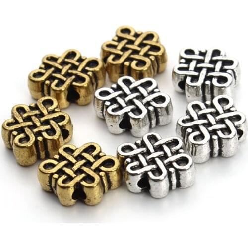 50pcs/lot 11x9mm Antique Gold/Silver Chinese Knot Metal Tibetan Spacer Beads Fit DIY Bracelets Jewelry Making Findings