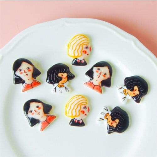 6PCS Interesting Face Short Hair Doll Resin Patch DIY Mobile Phone Shell Hand Made Jewelry Earrings Accessories Materials