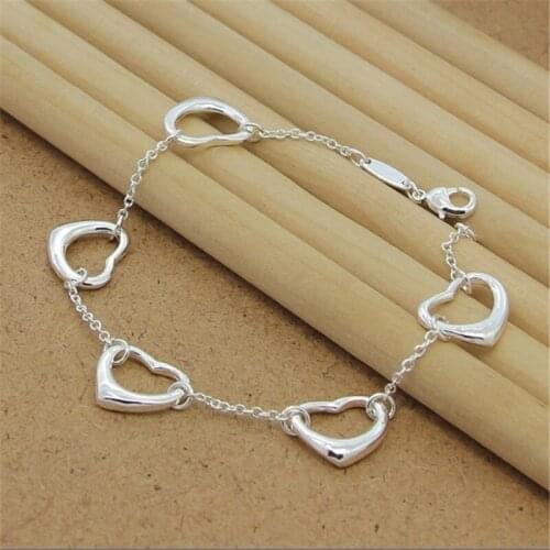 925 Sterling Silver Bracelet Five Heart Bracelet For Woman Charm Jewelry Engagement Gift