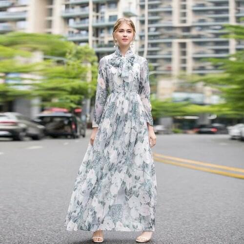 White Chiffon Print Blue Floral Silk Dresses Women Fashion 2021 Summer Long Casual Sexy Office Work Daily Dress Plus Size Slim