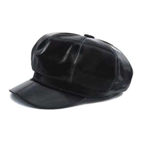 Beret Winter women navy hat Hollow leather hat men hat leather octagonal hat fashion party British retro cap beret