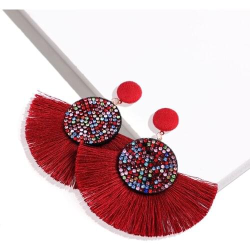 Bohemia Bobo Jewelry Round Tassel Earrings for Women Shiny Rhinestone Long Big Drop Earrings Pendientes Mujer Moda Aretes 2021