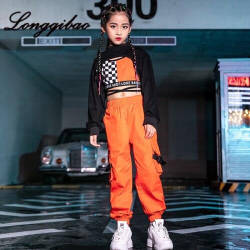 Baby childrens jazz dance costumes girls hip-hop tide Korean version of the navel show clothes childrens hip hop suit