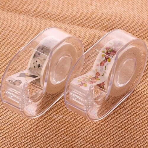 1PC 1.5CM Cute Simple Creative Transparent Adhesive Tape Dispenser Office Desktop Paper Washi Tape Holder With Tape Cutter