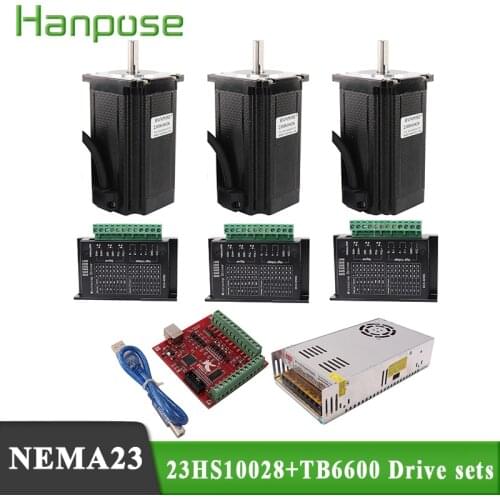 Stepper Motor Driver TB6600 Nema 23 3-axis kit cnc 23HS10028 stepper motor driver TB6600 + 350W 36V power supply + USB mach