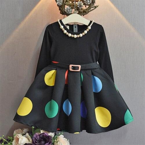 Elegant girl dress dot with pearl necklace belt causal dress for 2-8years girls kids children vestido fashion princess dress