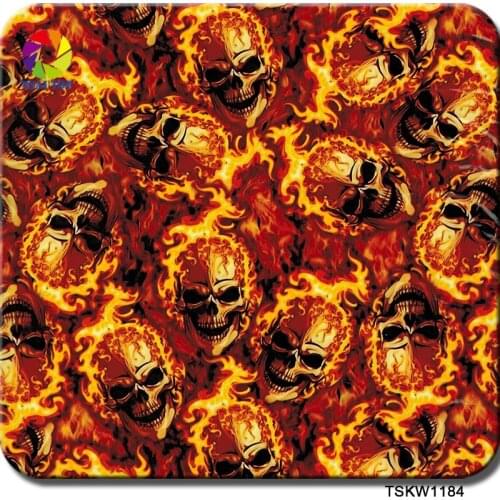 Free shipping 0.5mX2m gold skull flame hydrographics water transfer TSKW1184 wtp film