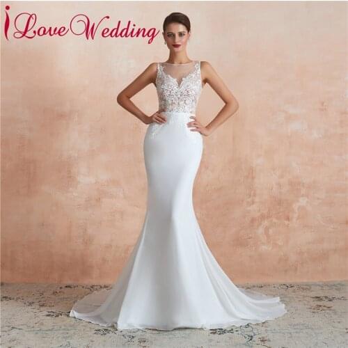 Hot Sale Bride Dress Lace Applique Mermaid Wedding Gowns Custom made Court Train Elegant Chiffon Boho Wedding for Party