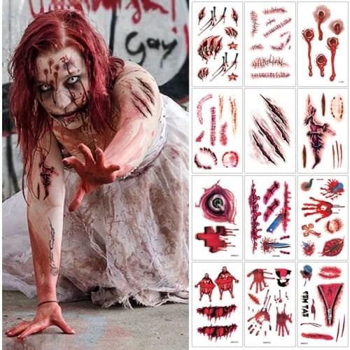 Halloween Tattoos Sticker Scar Sticker Horror Tattoo Sticker Bat Spider Knife Scar Tattoo Sticker Face Sticker temporary tattoo