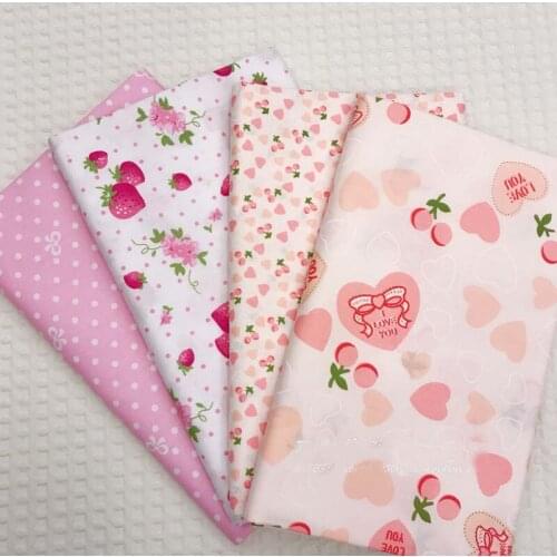 160cm Width Pretty Pink Strawberry Fruit Dot Bowknot & Love Heart Printed Cotton Fabric For DIY Sewing Baby Bedding Clothing