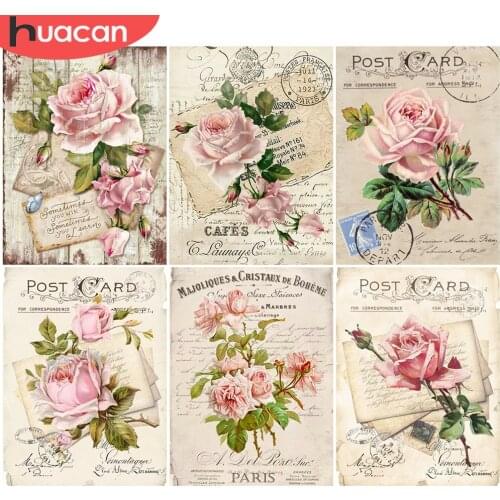 HUACAN 5D DIY Diamond Painting Kit Flower Text Diamond Embroidery Sale Postcard Rhinestones Mosaic Cross Stitch Handmade Gift