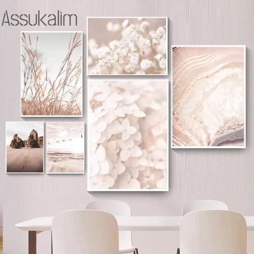 Meadow Plants Canvas Art Print Ocean Sunset Landscape Wall Painting Beach Poster Nordic Wall Pictures For Living Room Decor