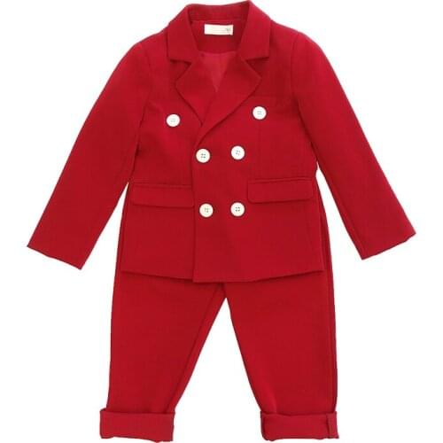 Children Double Breasted Dress Suit Set Handsome Boys Blazer Pants 2pcs Outfits Kids Wedding Party Piano Costume