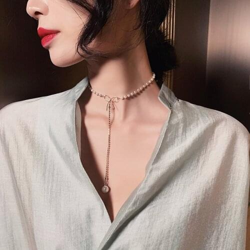 Korea Trendy Gold Women Pearl Choker Necklace Jewelry Romantic Valentine Gifts Elegant Female Wedding Chain Pendants Necklaces