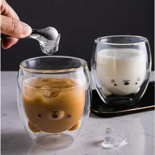 Creative Cute Bear Double-layer Coffee Mug Double Glass Cup Carton Animal Milk Glass Lady Cute Gift Christmas gift WF109