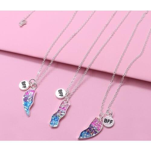 Fashion 2021 3 pack Bff Heart Pendant Necklace Rainbow Enamel Broken Heart Pendant On Stainless Chains Necklace For Women