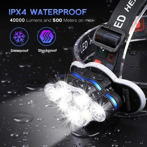 40000LM Powerful Headlight USB Rechargeable Head Light 7 LED use 18650 Head Lamp Waterproof Head Torch Head Flashlight Lantern
