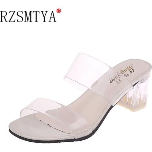 Clear Heels Slippers Women Sandals Summer Shoes Woman Transparent High Pumps Wedding Jelly Sexy Square Heels