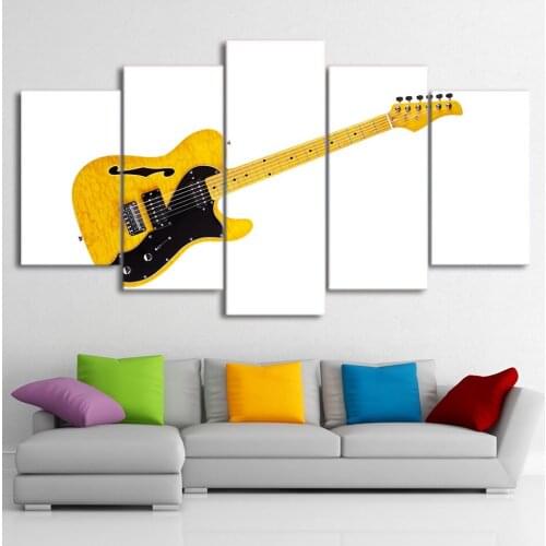 Wall Art Poster Modern Home Decor Living Room 5 Pieces Modern Musical Instrument Yellow Guitar Canvas Painting Modular Unframed